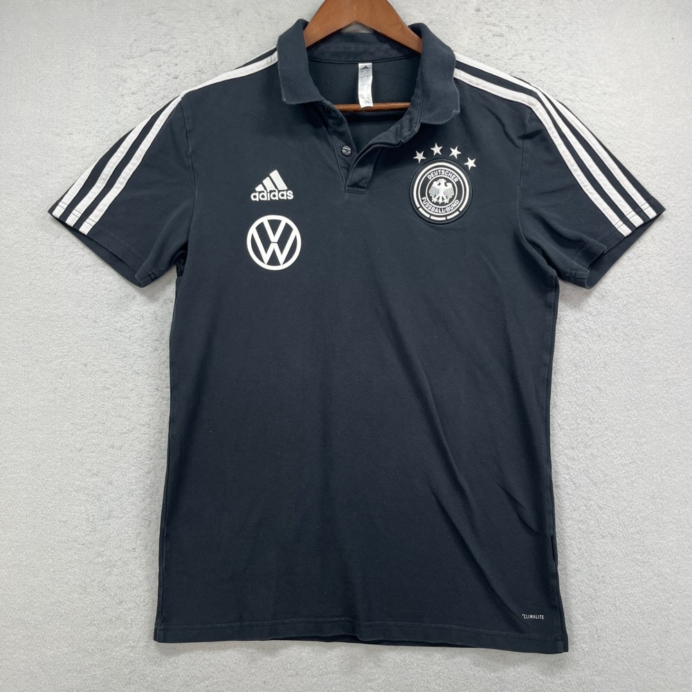 Adidas Germany DFB Volkswagen Polo Shirt Mens L Black Soccer Football Climalite
